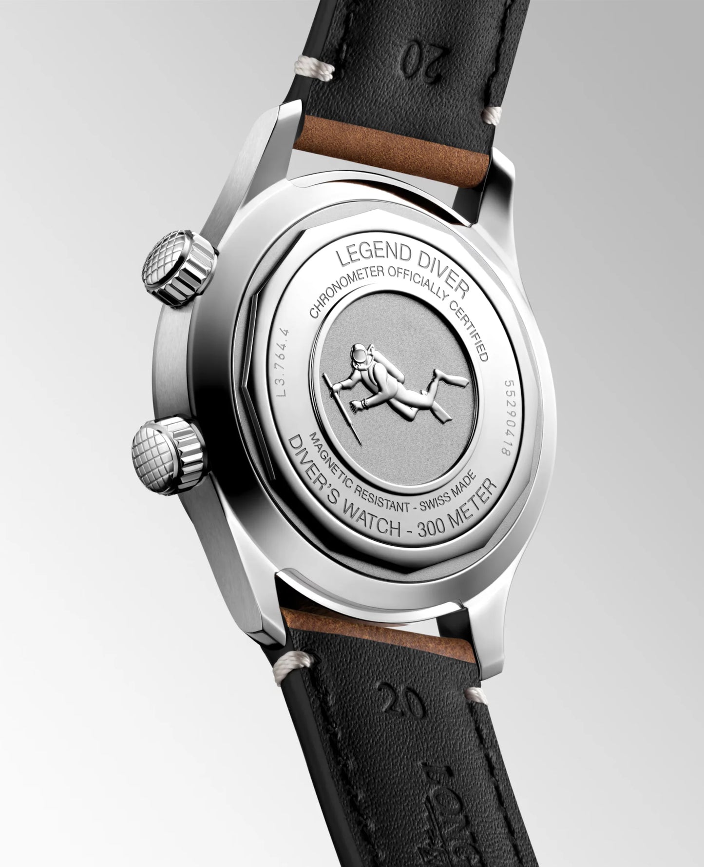 Longines Legend Diver Automatic 39mm, Black Dial, Brown Leather Strap