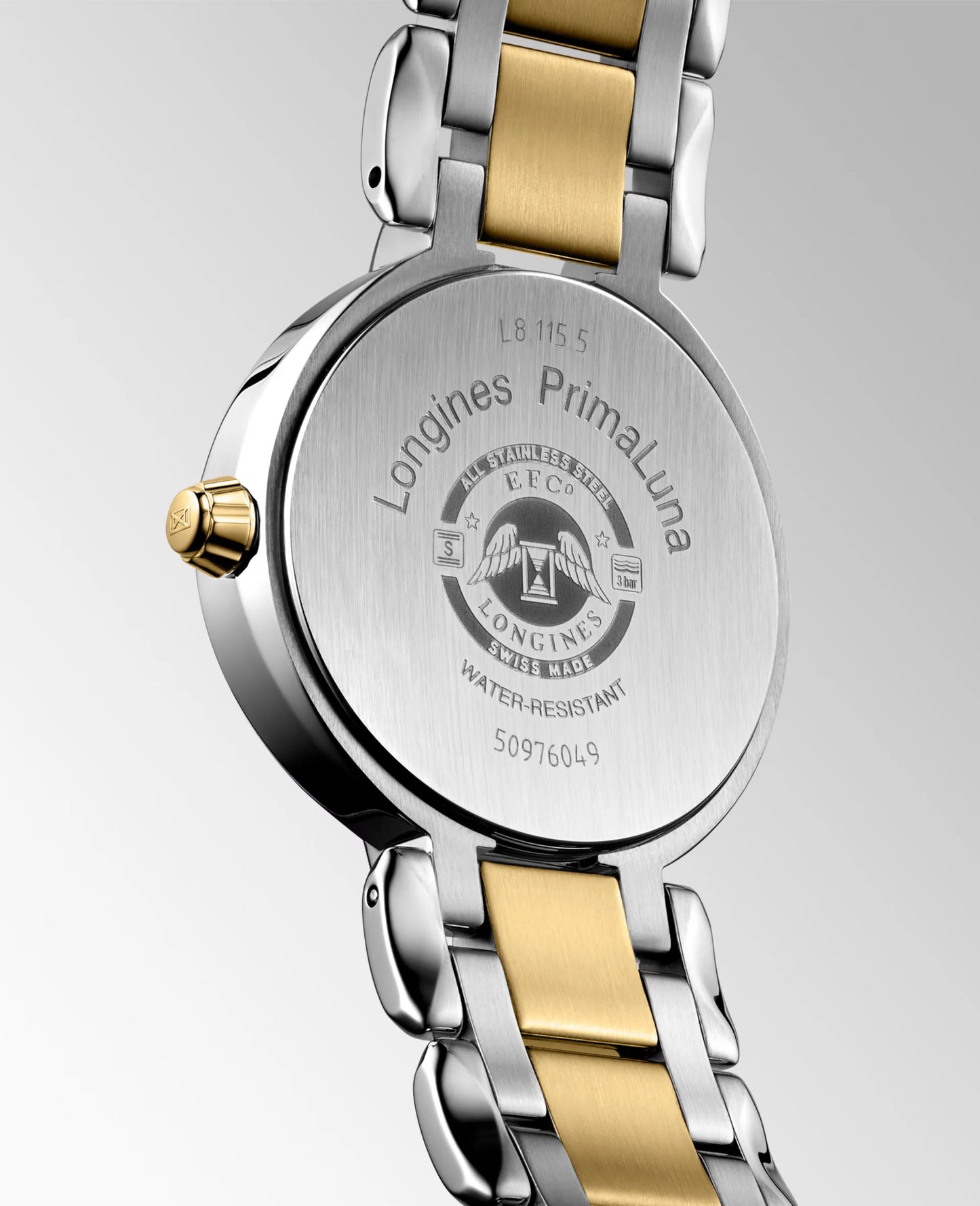 Longines PrimaLuna Moonphase Quartz 30.50mm, Gilt Dial, Stainless Steel and 18 Karat Yellow Gold