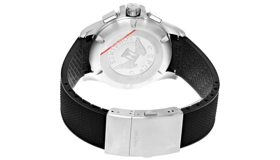 Longines Conquest VHP Chronograph Quartz 44mm, Stainless Steel, Silver Dial and Black Rubber Strap