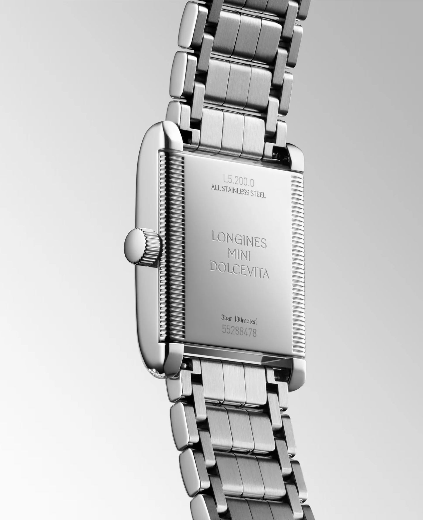 Longines Mini DolceVita Quartz 21.50 X 29.00mm, Silver Dial with Diamond Bezel, Stainless Steel