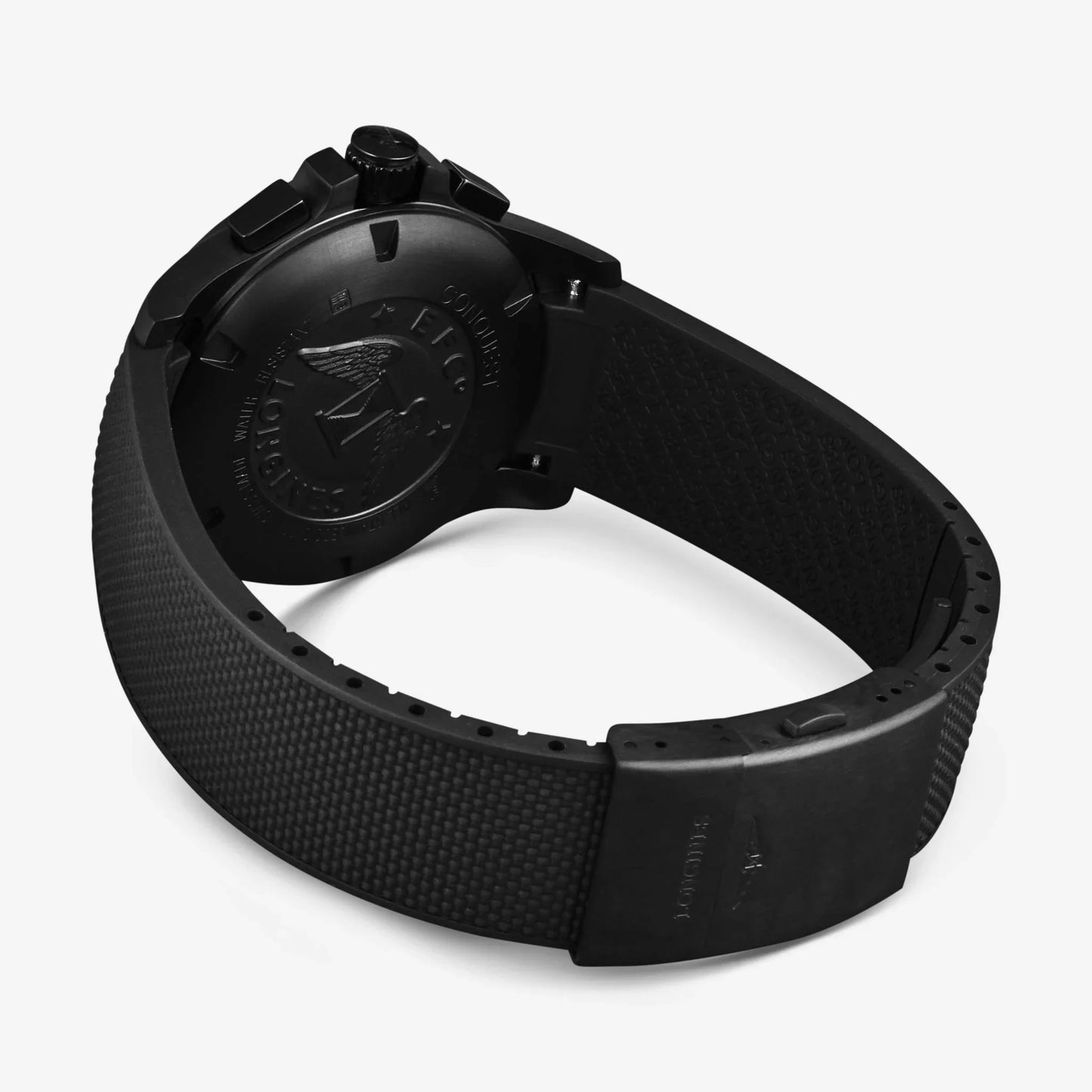 Longines Conquest VHP Chronograph Quartz 44mm, Black PVD Coated Stainless Steel, Black Carbon Fiber Dial and Rubber Strap