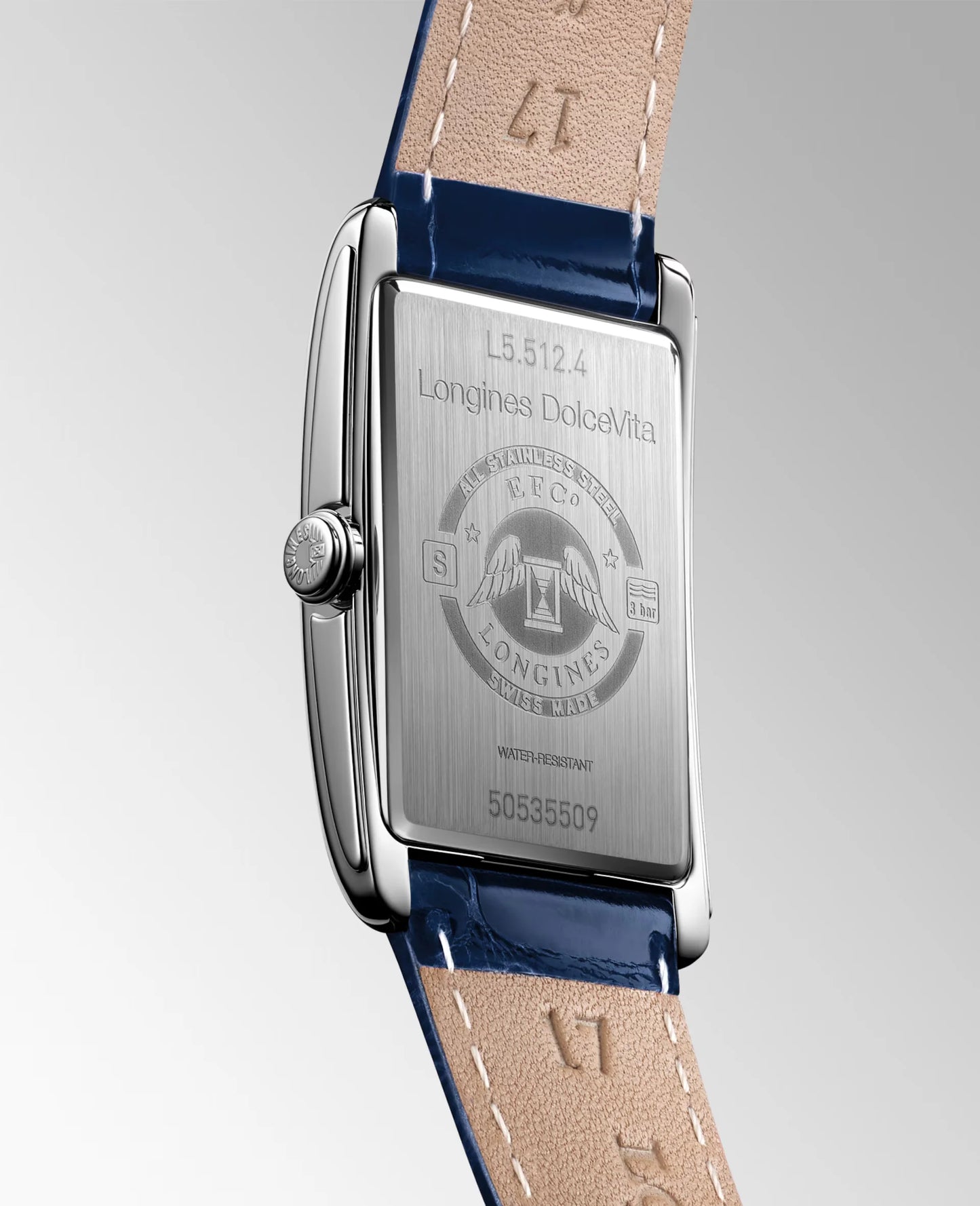 Longines DolceVita Quartz 23.30 X 37.00m, Blue Dial and Alligator Strap
