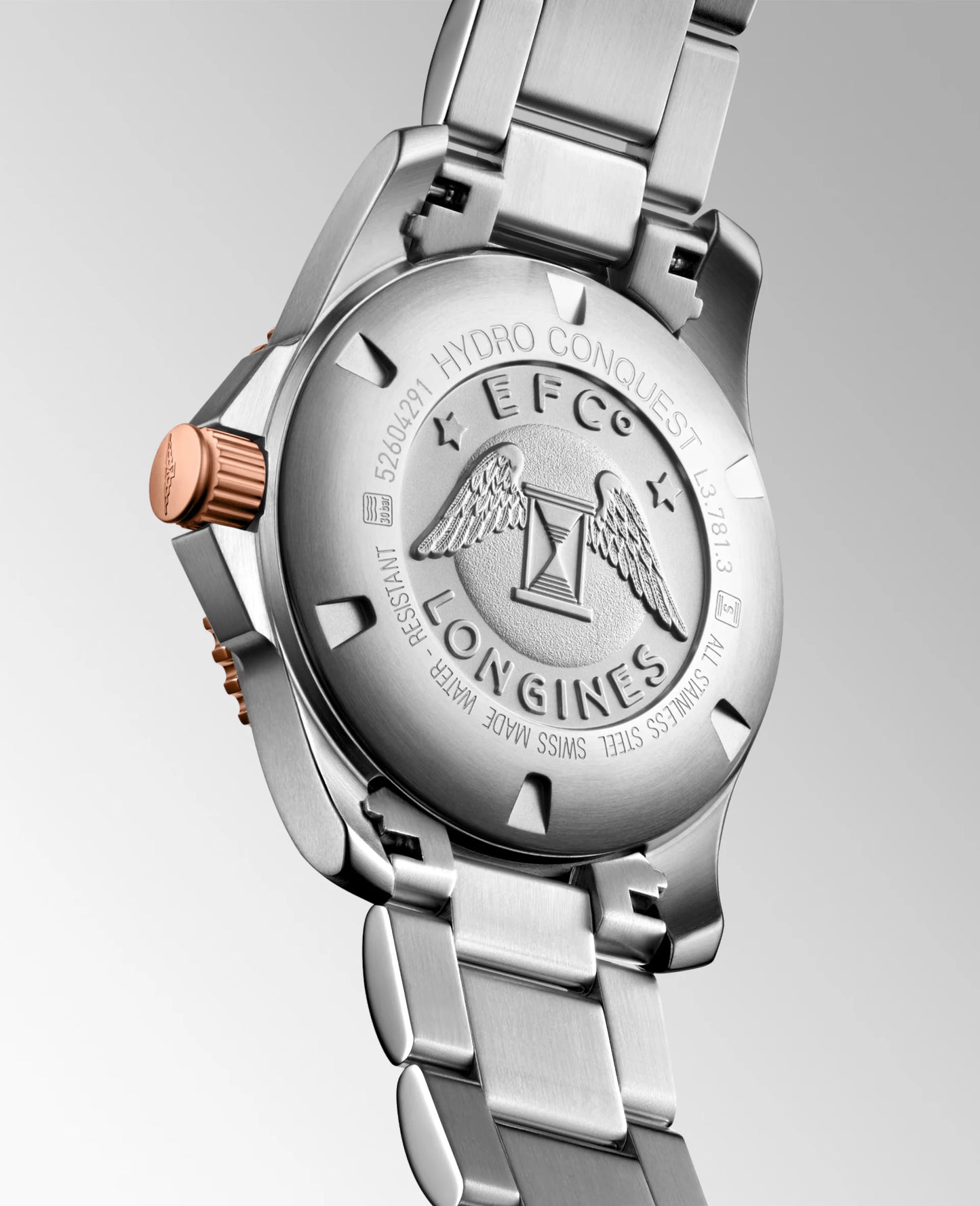 Longines HydroConquest Automatic 41mm, Stainless Steel with Pink Gold PVD Coated Bezel Rim, Black Dial