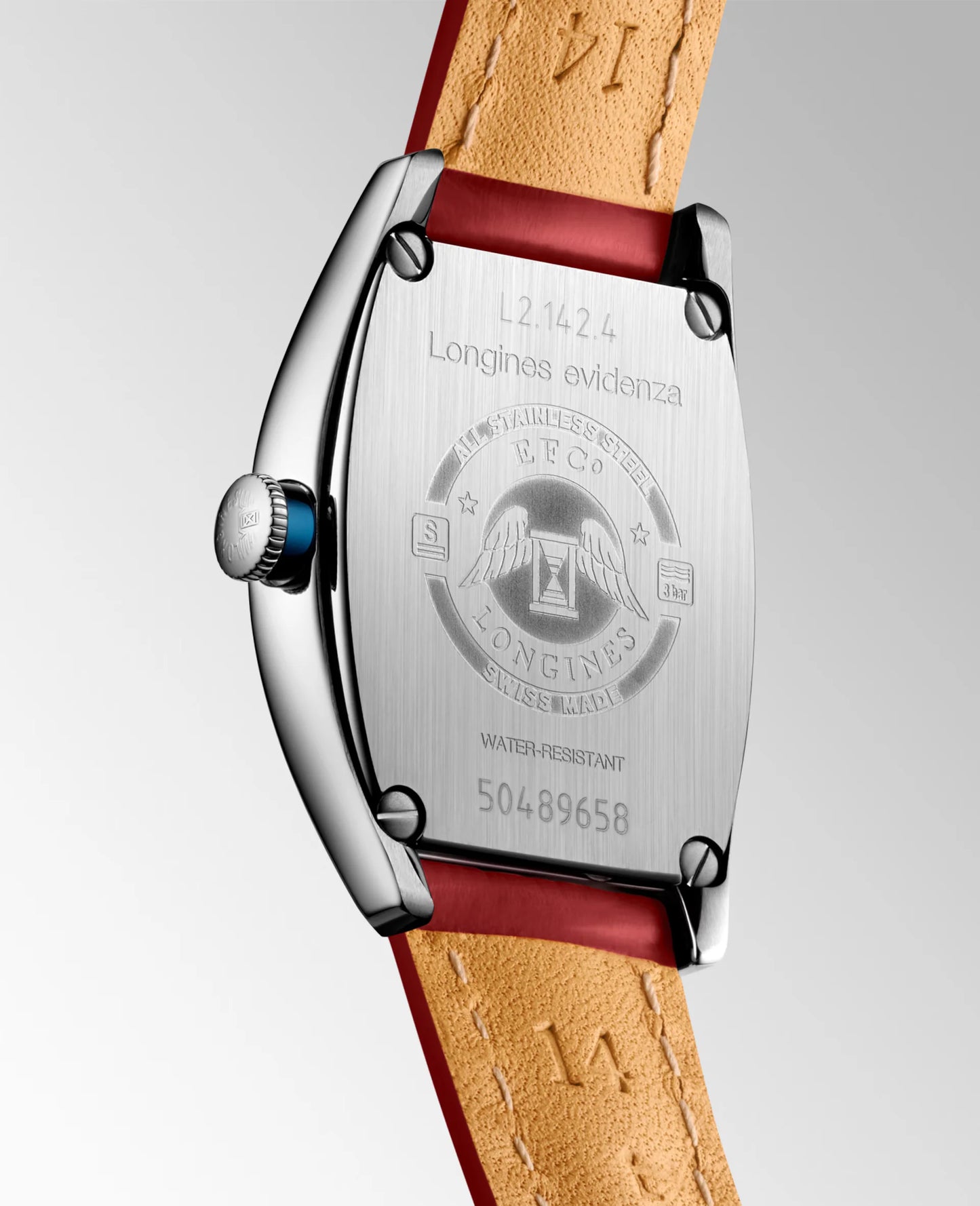 Longines Evidenza Automatic 26.00 X 30.60mm, Red Dial and Leather Strap