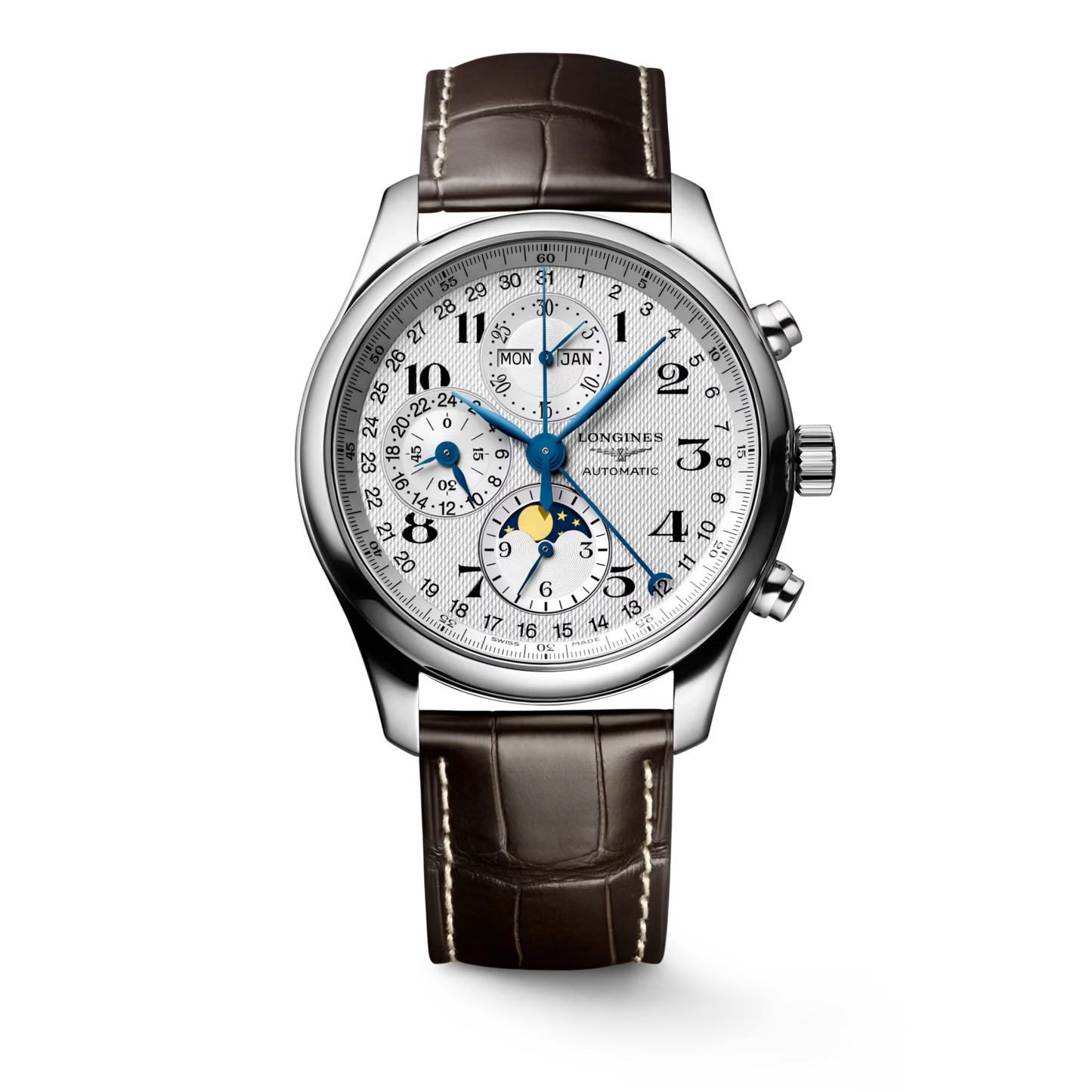 Longines Master Collection Chronograph Moonphase Automatic 42mm, Brown Alligator Leather Strap