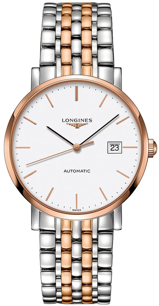 Longines Elegant Collection Automatic 39mm, White Dial, Stainless Steel and 18 Karat Pink Gold