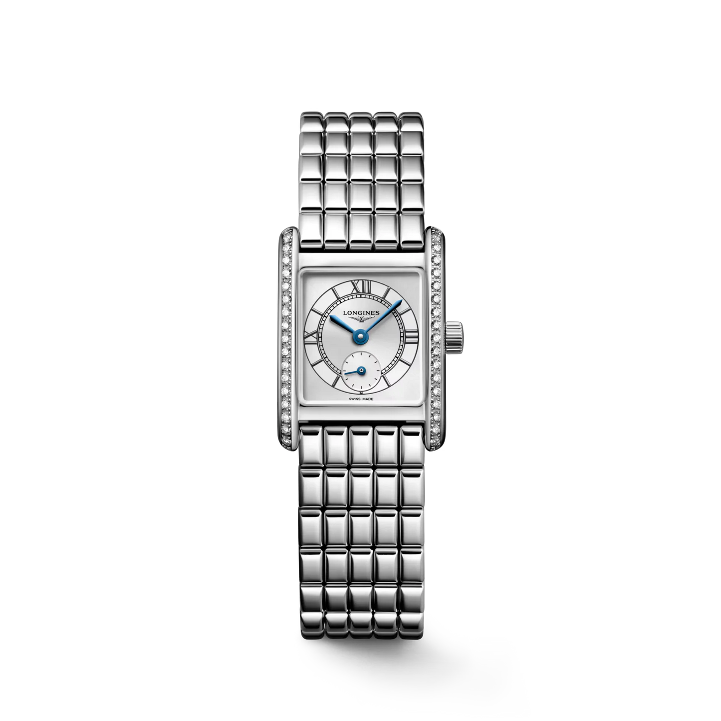 Longines Mini DolceVita Quartz 21.50 X 29.00mm, Silver Dial with Diamond Bezel, Stainless Steel