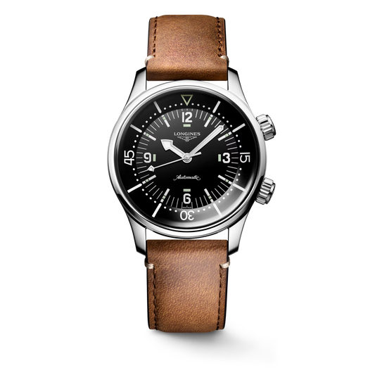 Longines Legend Diver Automatic 39mm, Black Dial, Brown Leather Strap
