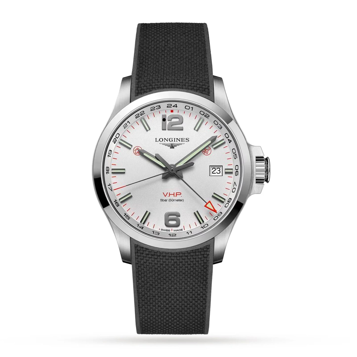 Longines Conquest VHP Quartz 43mm, Stainless Steel, Silver Dial and Black Rubber Strap