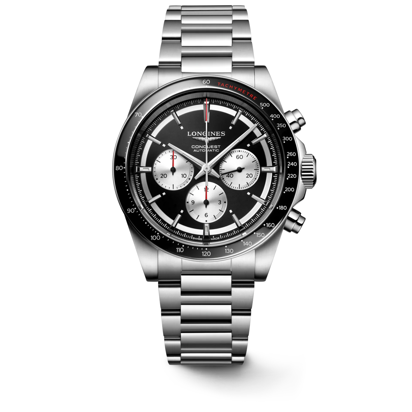 Longines Conquest Chronograph Automatic 42mm, Black Dial with Silver Counters, Stainless Steel