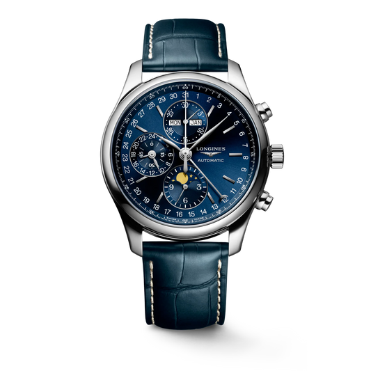 Longines Master Collection Chronograph Moonphase Automatic 42mm, Blue Dial and Alligator Leather Strap