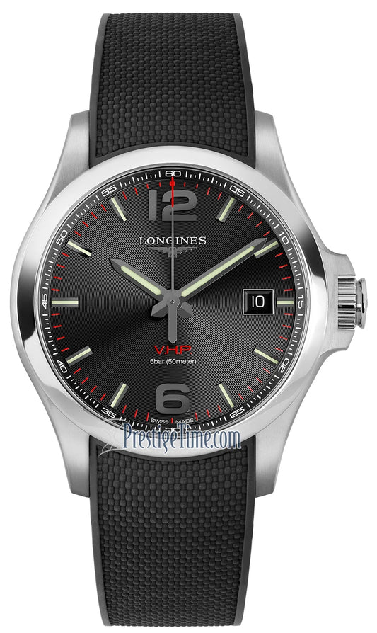 Longines Conquest VHP Quartz 43mm, Black Dial and Rubber Strap
