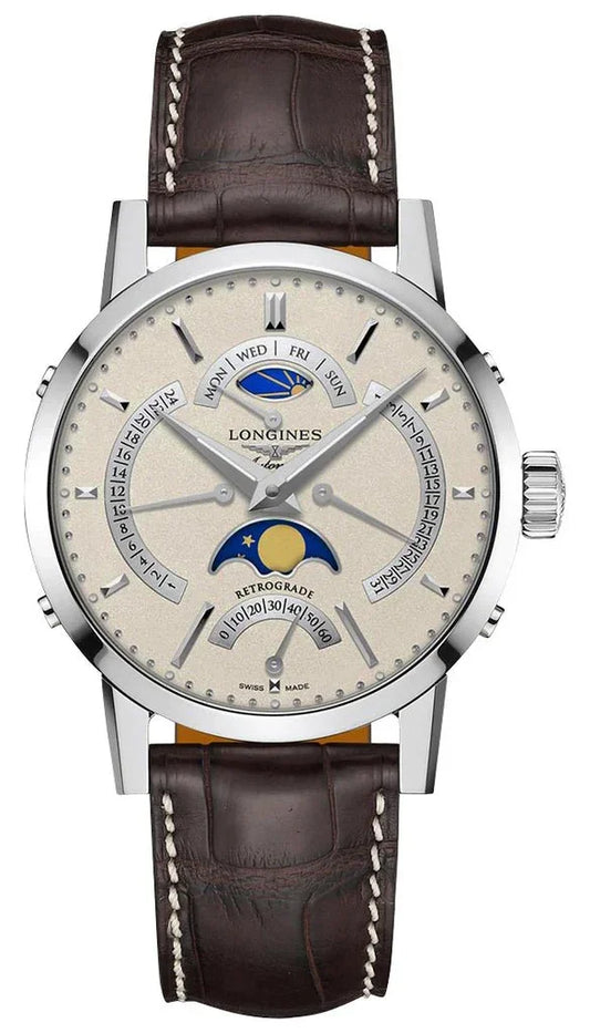 Longines 1832 Retrograde Moonphase Automatic 42mm, Brown Leather Strap
