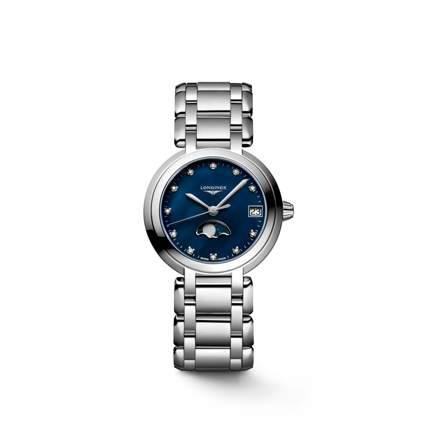 Longines PrimaLuna Moonphase Quartz 30.50mm, Blue Mother-of-Pearl, Stainless Steel