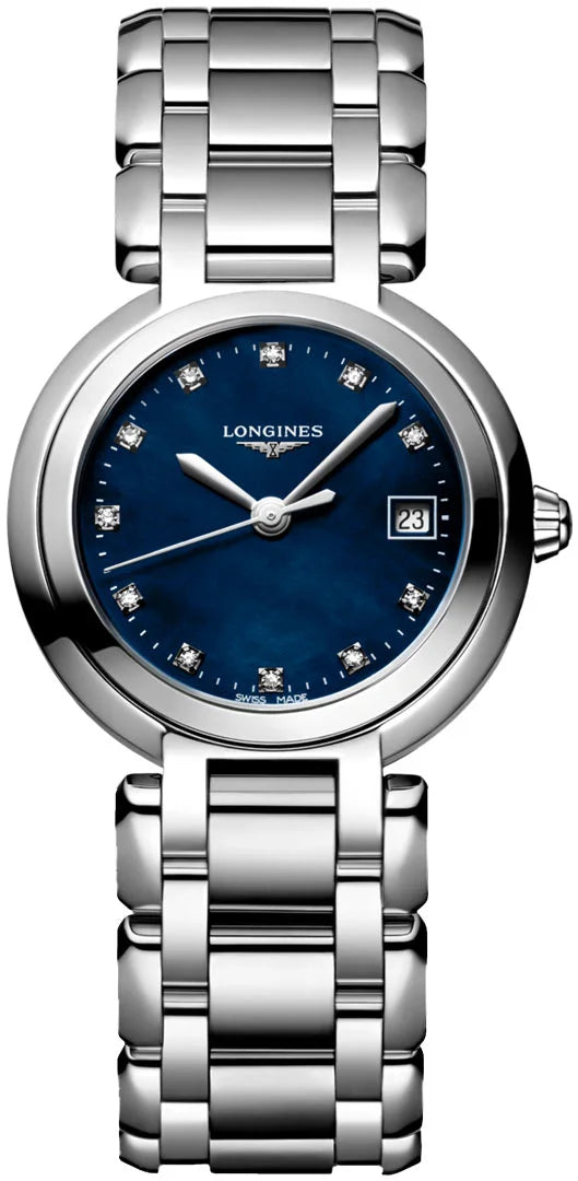 Longines PrimaLuna Quartz 26.50mm, Blue Mother-of-Pearl Dial, Stainless Steel