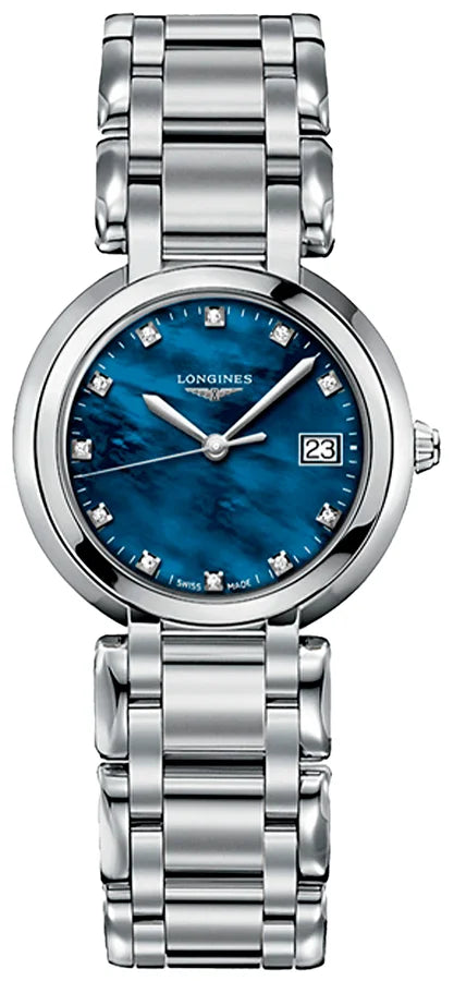 Longines PrimaLuna Quartz 30mm, Blue Mother-of-Pearl Dial, Stainless Steel