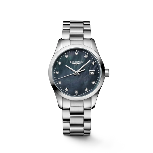 Longines Conquest Classic Quartz 34mm, Black Mother-of-Pearl Dial, Stainless Steel