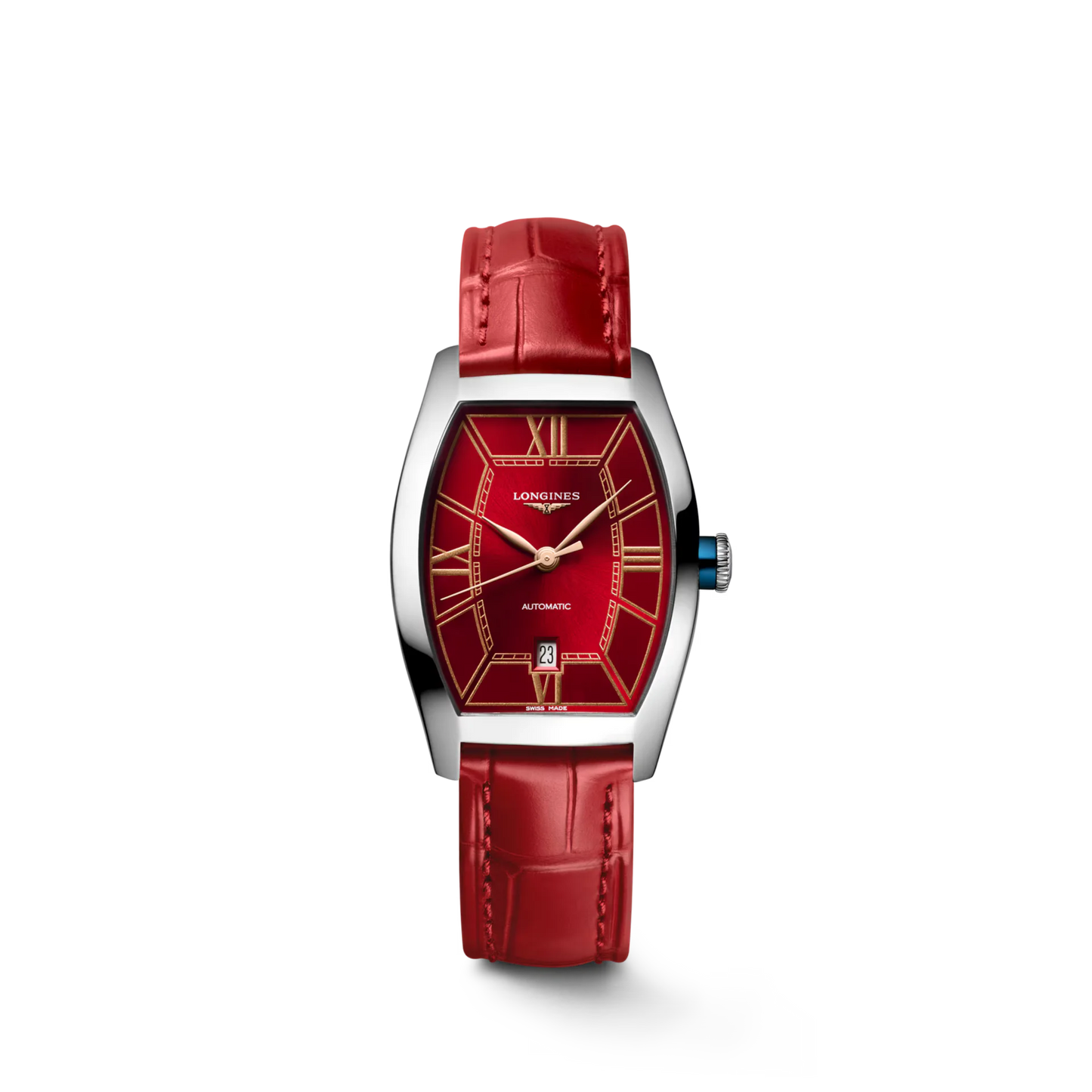 Longines Evidenza Automatic 26.00 X 30.60mm, Red Dial and Leather Strap