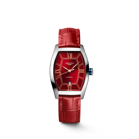 Longines Evidenza Automatic 26.00 X 30.60mm, Red Dial and Leather Strap