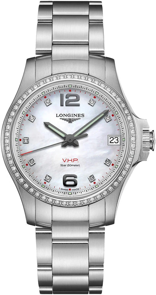 Longines Conquest VHP Quartz Diamond Bezel 36mm, Mother-of- Pearl Dial, Stainless Steel