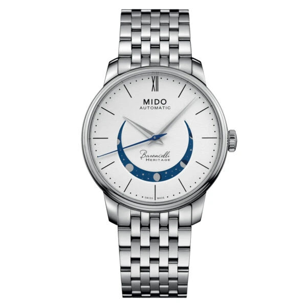 Mido Baroncelli Smiling Moon 39mm Automatic Moonphase White Dial