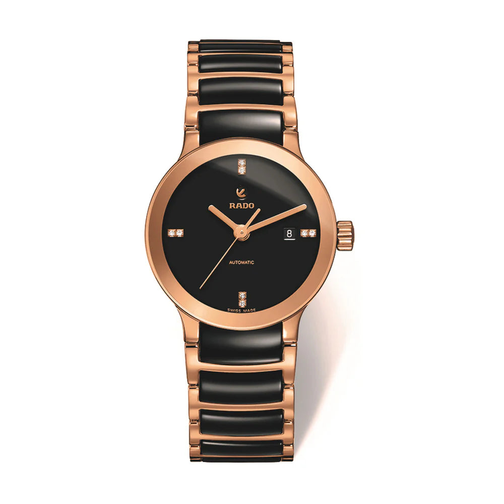 Rado Centrix Diamonds Automatic 28mm Rose-gold PVD and Black Ceramic