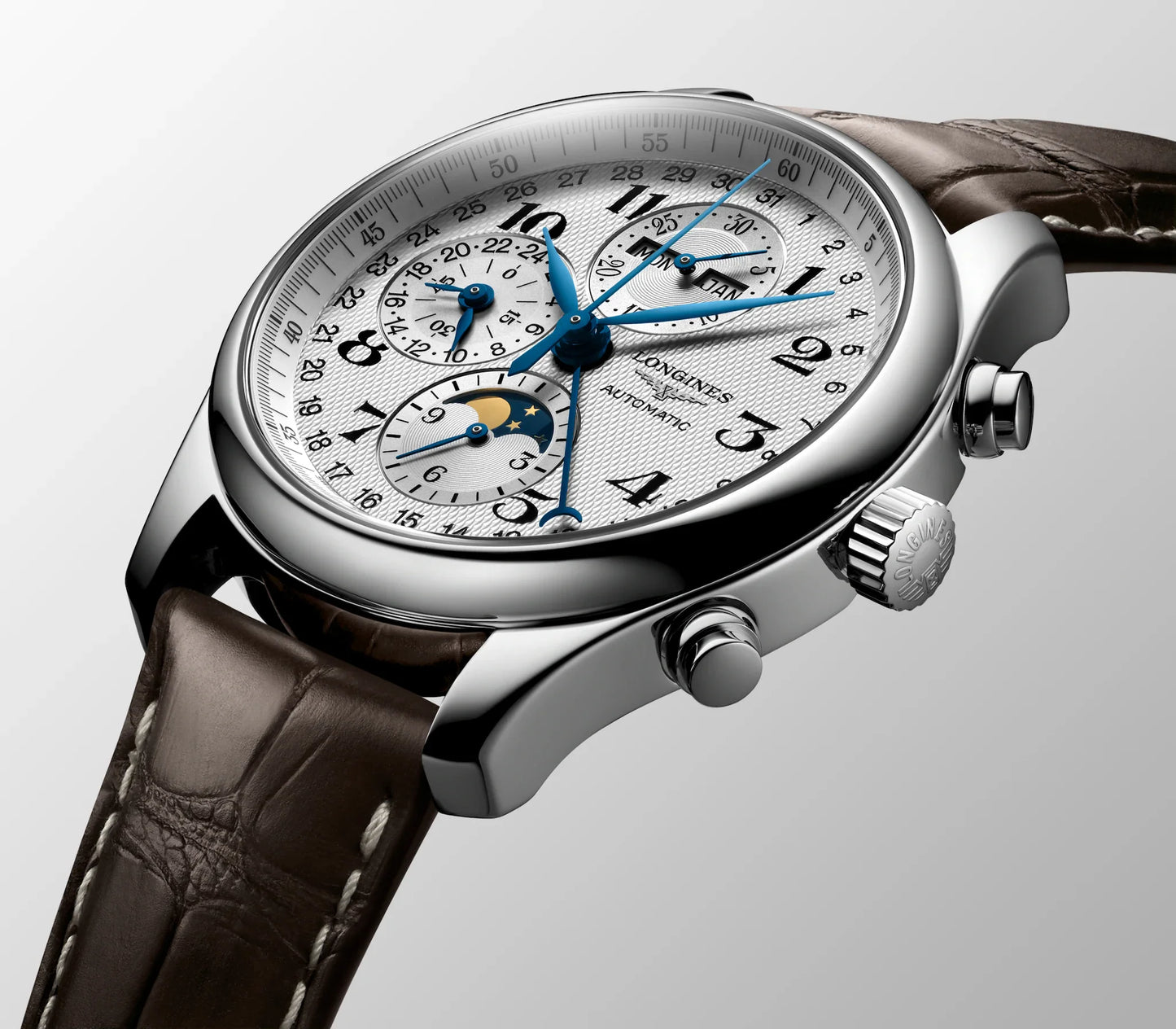 Longines Master Collection Chronograph Moonphase Automatic 42mm, Brown Alligator Leather Strap