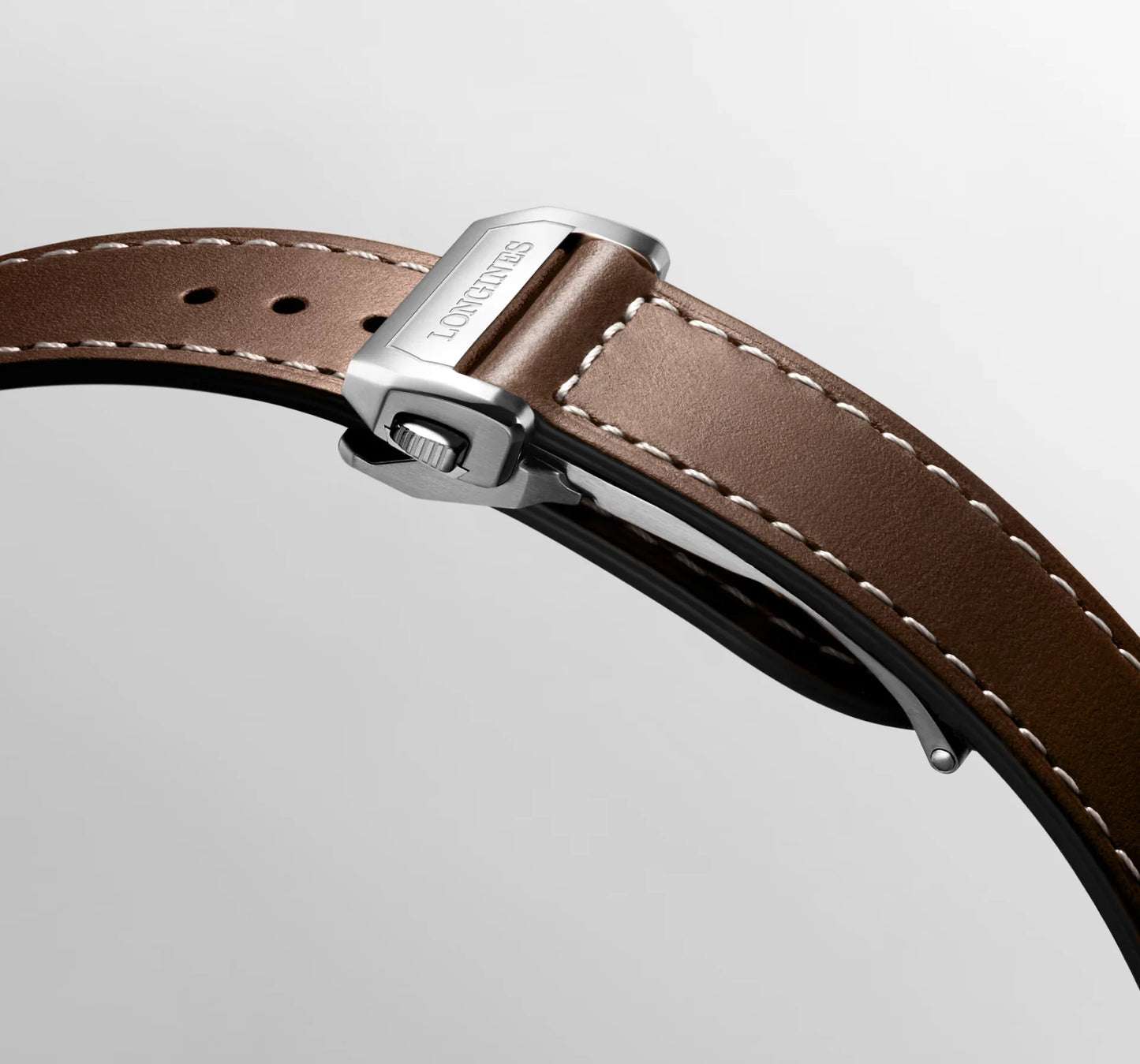 Longines Spirit Zulu Time Automatic COSC 42mm, Stainless Steel and 18 Karat Yellow Gold, Black Dial, Brown Leather Strap