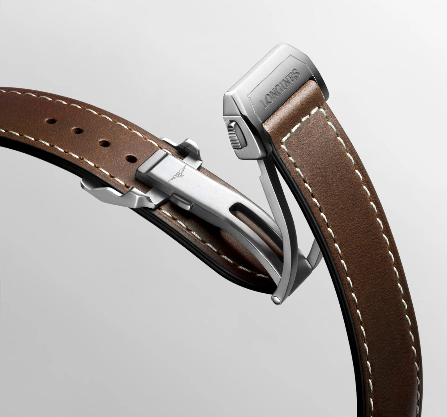 Longines Spirit Zulu Time Automatic COSC 42mm, Stainless Steel and 18 Karat Yellow Gold, Black Dial, Brown Leather Strap
