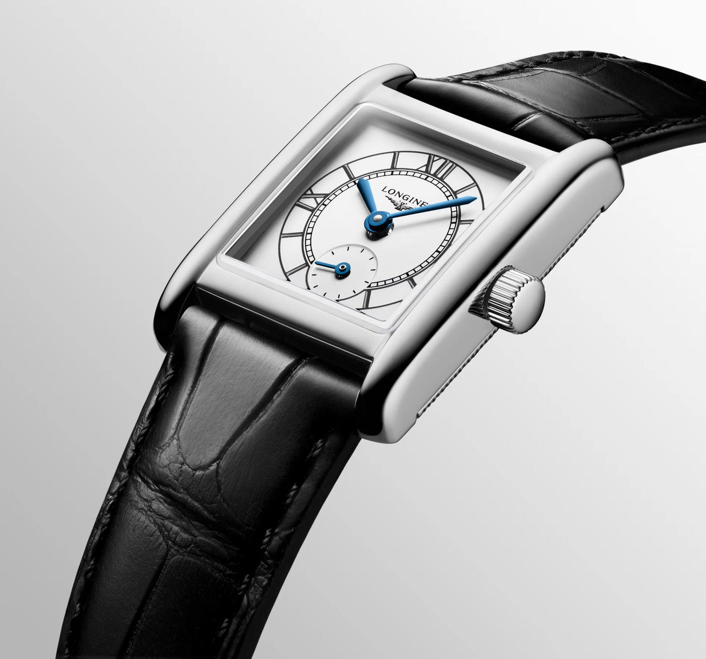Longines Mini DolceVita Quartz 21.50 X 29.00mm, Silver Dial, Black Alligator Strap