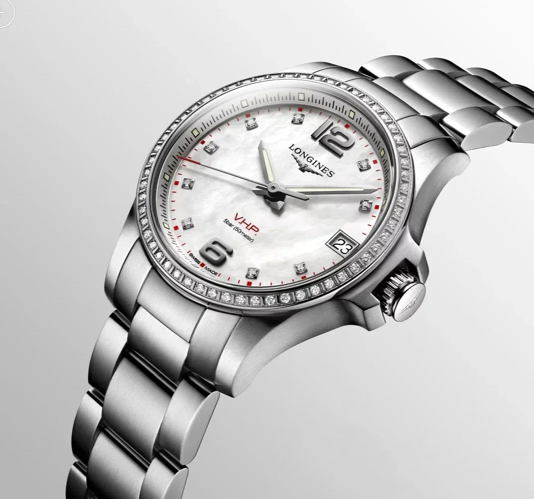 Longines Conquest VHP Quartz Diamond Bezel 36mm, Mother-of- Pearl Dial, Stainless Steel