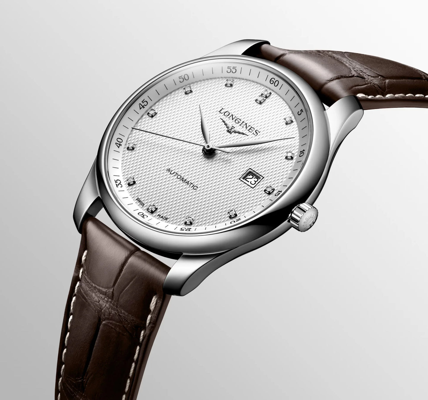 Longines Master Collection Automatic 42mm, Brown Alligator Leather Strap, Diamond Index