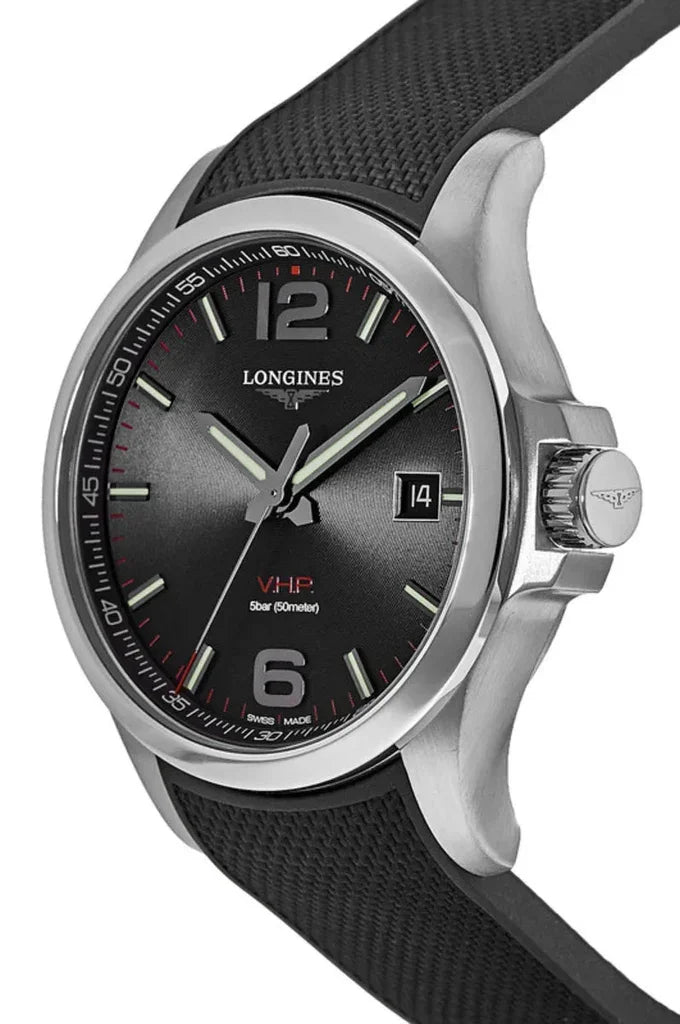 Longines Conquest VHP Quartz 43mm, Black Dial and Rubber Strap