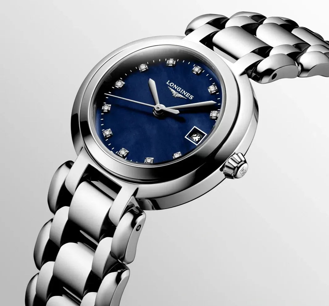 Longines PrimaLuna Quartz 26.50mm, Blue Mother-of-Pearl Dial, Stainless Steel