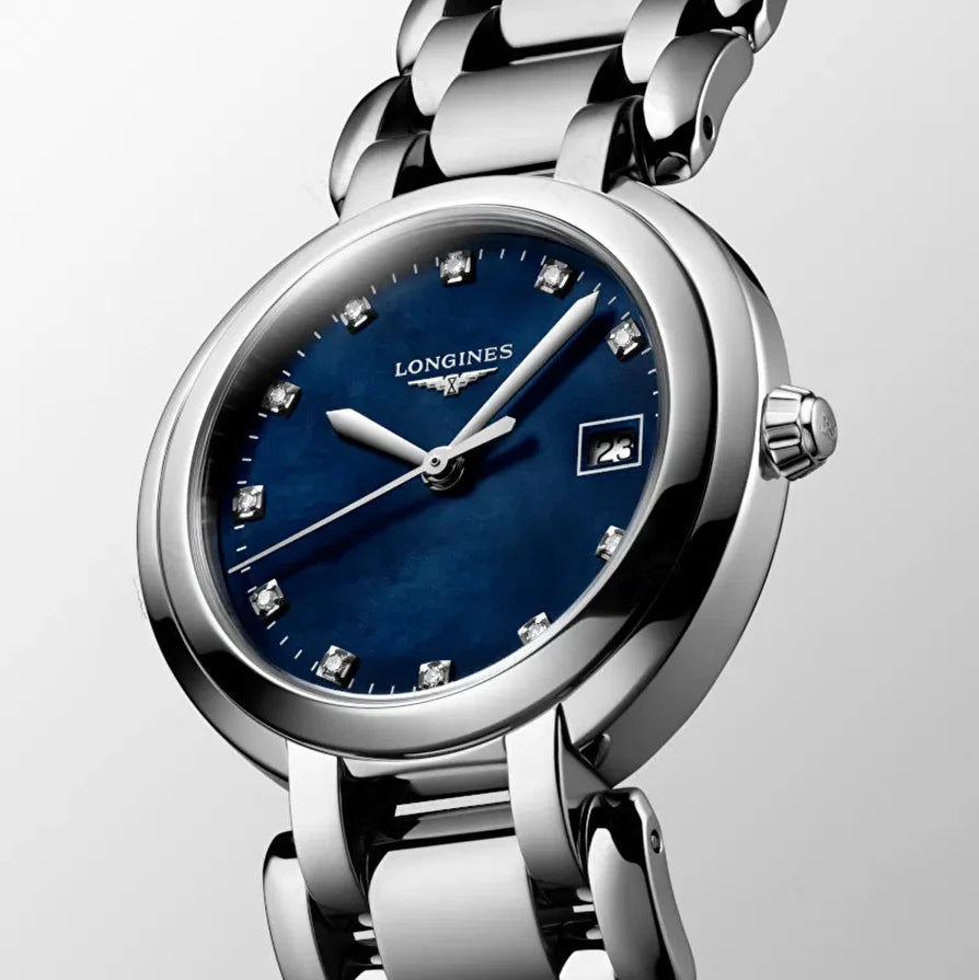 Longines PrimaLuna Quartz 30mm, Blue Mother-of-Pearl Dial, Stainless Steel