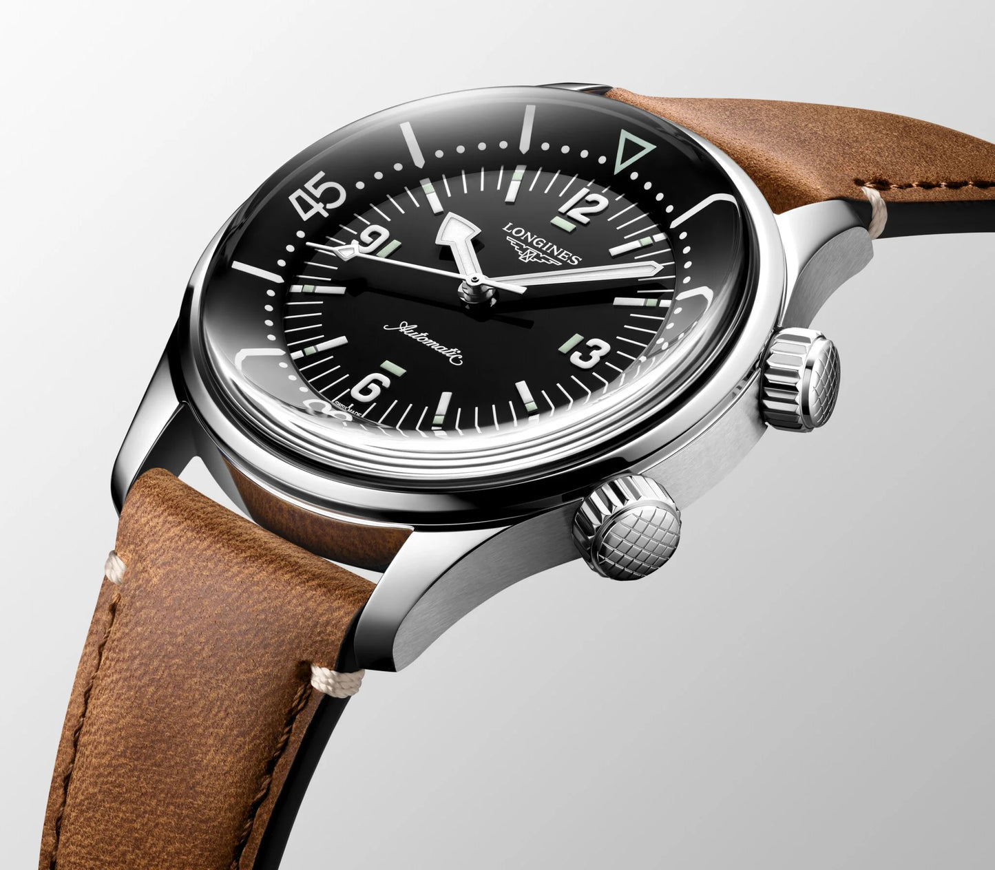 Longines Legend Diver Automatic 39mm, Black Dial, Brown Leather Strap