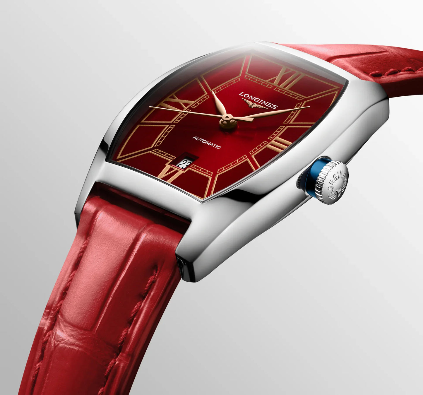 Longines Evidenza Automatic 26.00 X 30.60mm, Red Dial and Leather Strap
