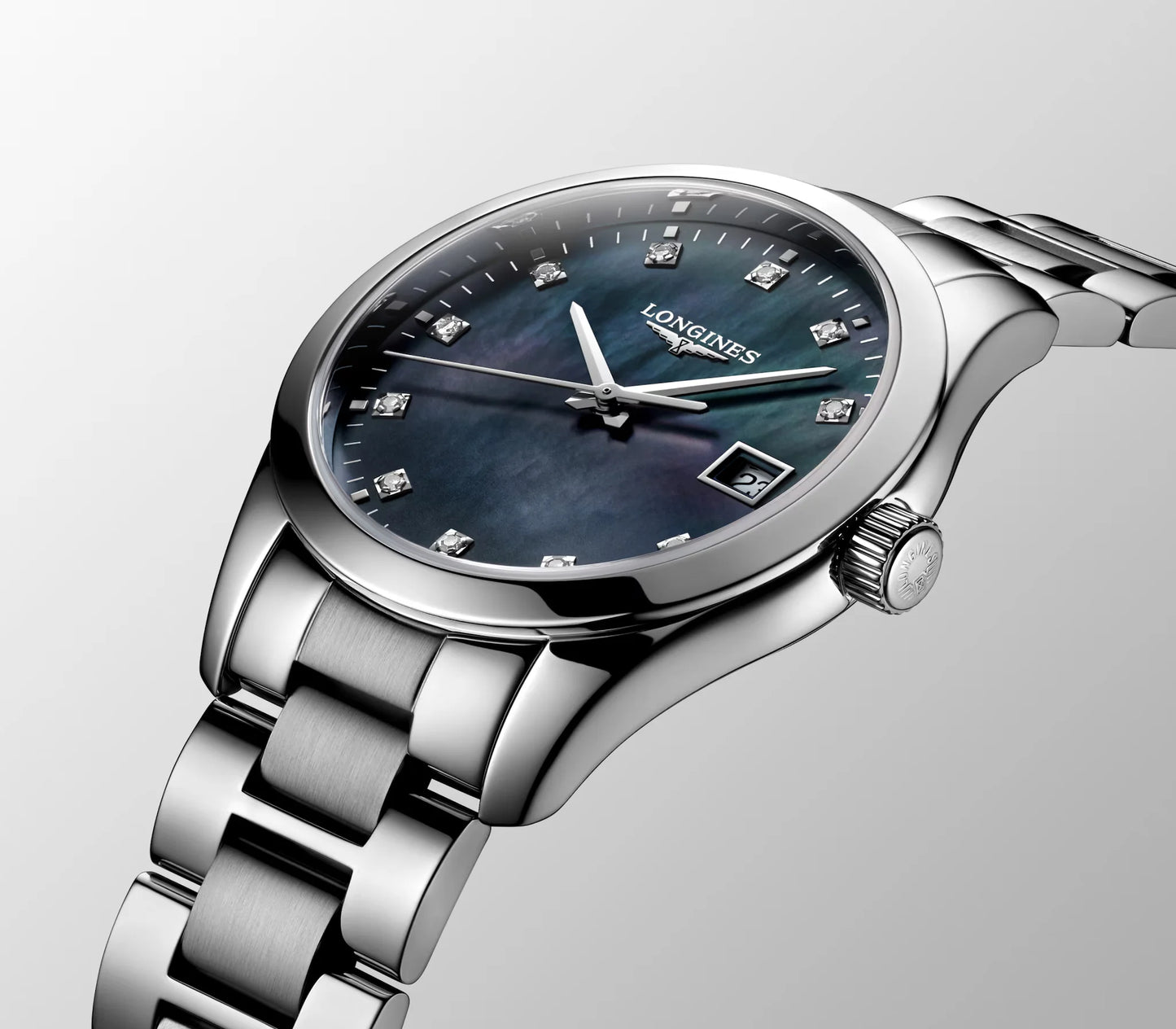 Longines Conquest Classic Quartz 34mm, Black Mother-of-Pearl Dial, Stainless Steel
