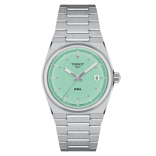 Tissot PRX 35mm Green Ladies Quartz or Battery operated swiss watch T1372101109100. Front View.
