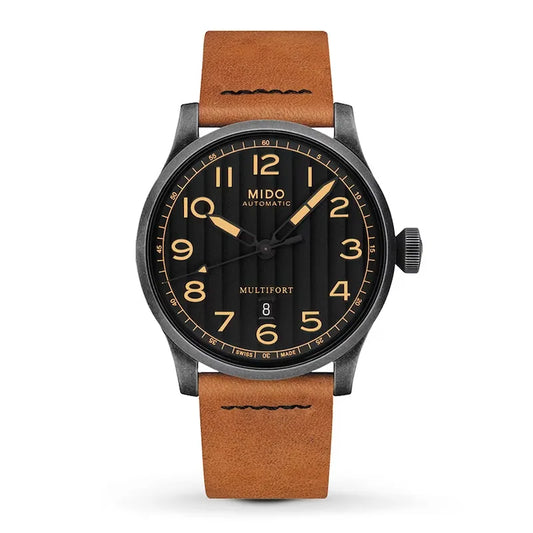 Mido Multifort Automatic 44mm Black Dial Brown Leather Strap