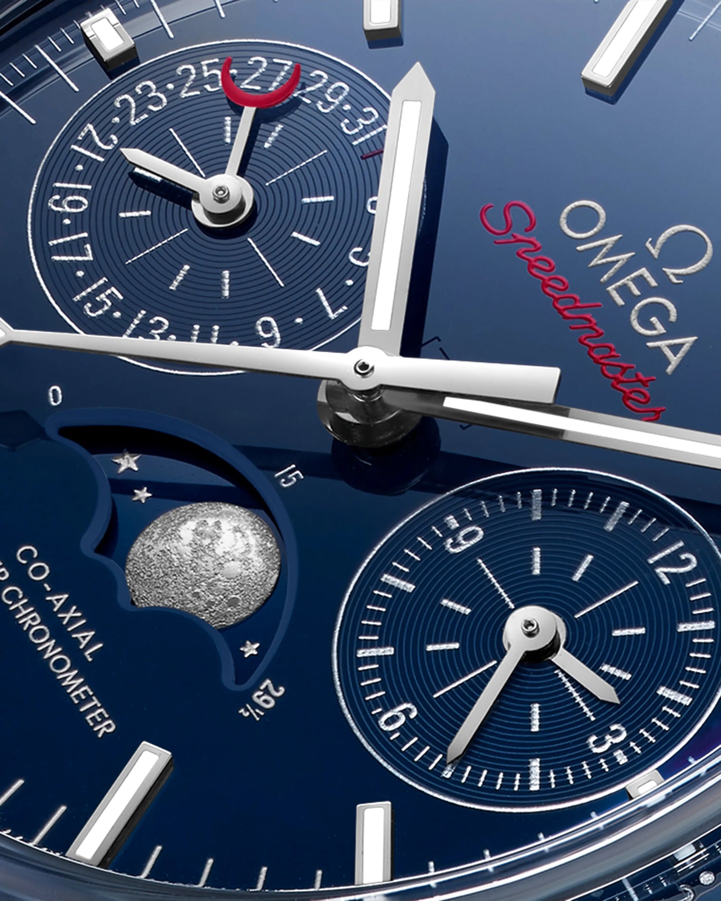 0mega Speedmaster Moonphase Blue Side of The Moon Automatic 44.25mm, Blue Dial, Blue Ceramic on Alligator Strap