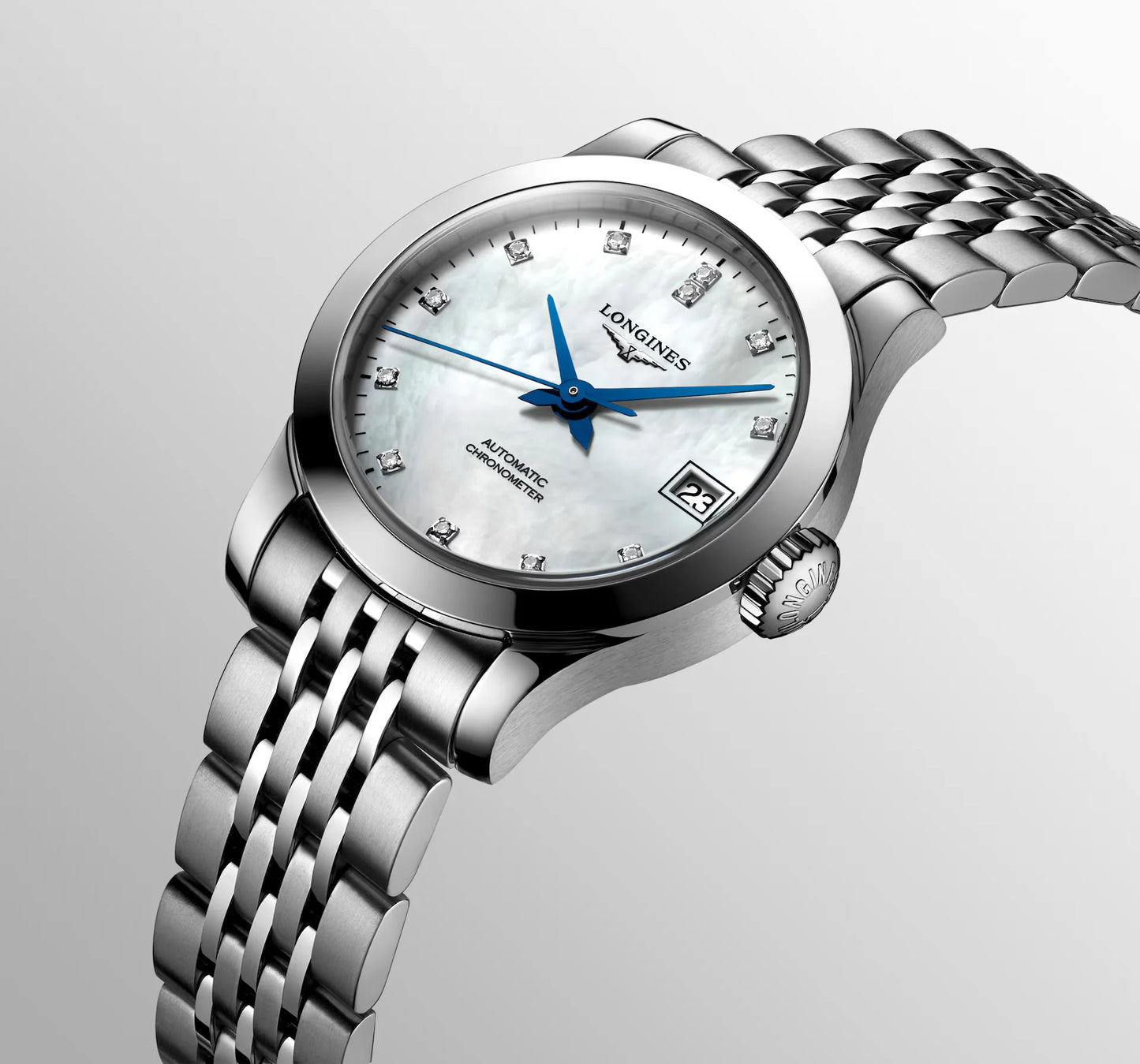 Longines Record Automatic 26mm, Stainless Steel, Mother-of-Pearl Dial
