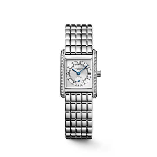 Longines Mini DolceVita Quartz 21.50 X 29.00mm, Silver Dial with Diamond Bezel, Stainless Steel