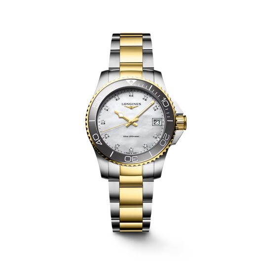 Longines HydroConquest Quartz 32mm, Mother-of-Pearl Dial, Stainless Steel and yellow PVD coating