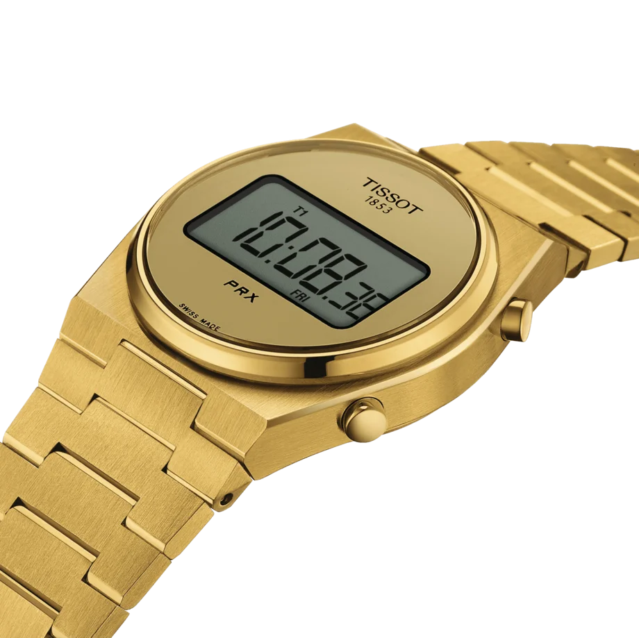 Tissot PRX Digital 35mm Yellow Gold PVD Digital Watch T137.263.33.020.00. Wrist View.