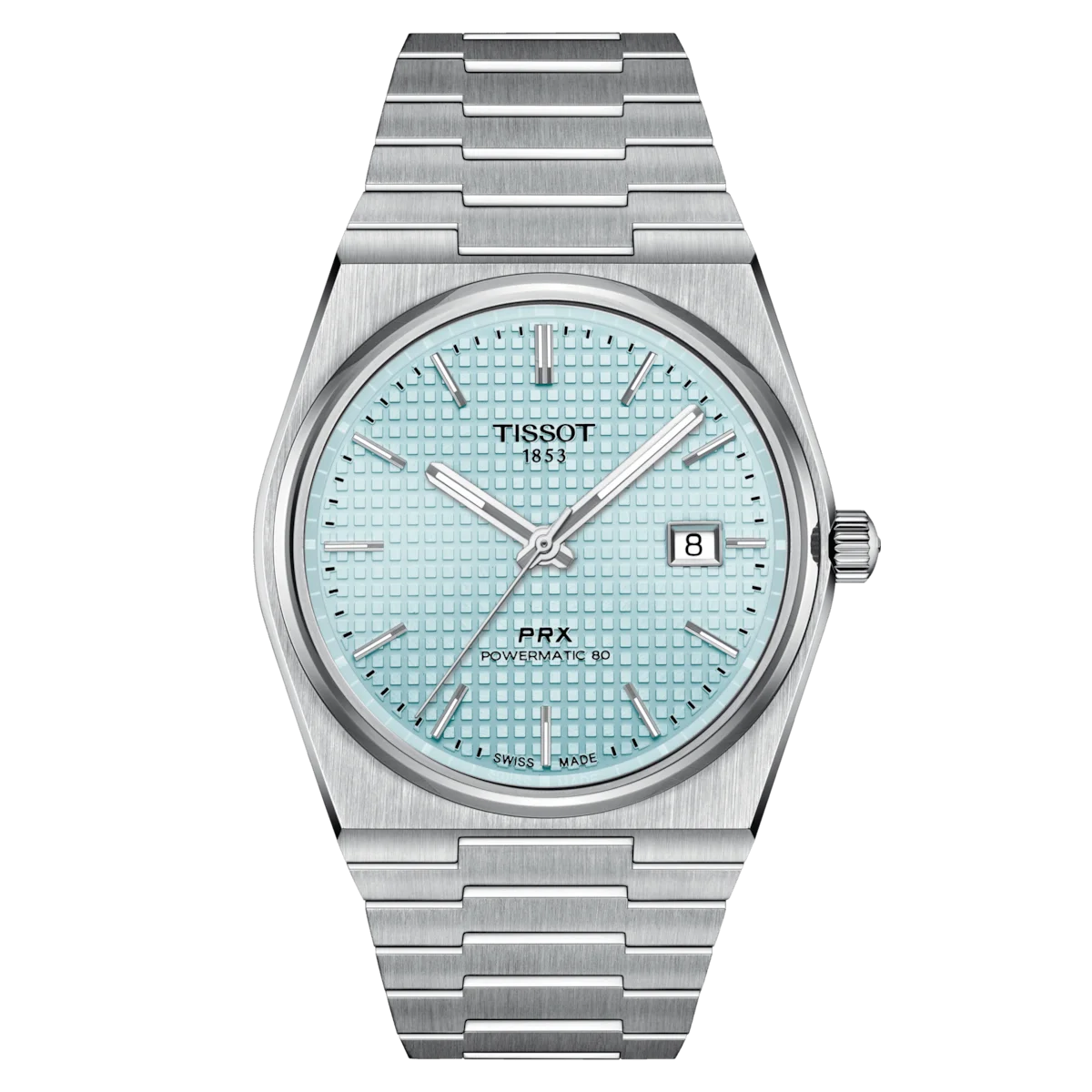Tissot PRX 40mm Automatic Gents Swiss Timepiece ice Blue Stainless Steel Bracelet. T137.407.11.351.00 - Front Image.