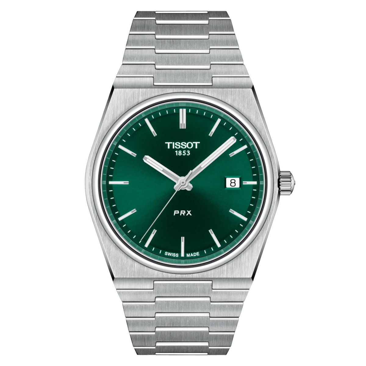 Tissot PRX Green PVD Dial in stainless steel case, date at 3 o'clock quartz watch on stainless steel bracelet. T137.410.11.091.00 - Front Image